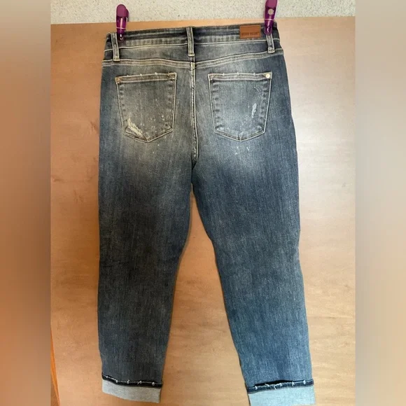 Judy Blue Distressed Dark Blue Boyfriend Jeans - Picture 3 of 3